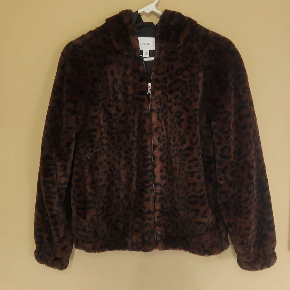 Nine west leopard print push hooded coat size XS